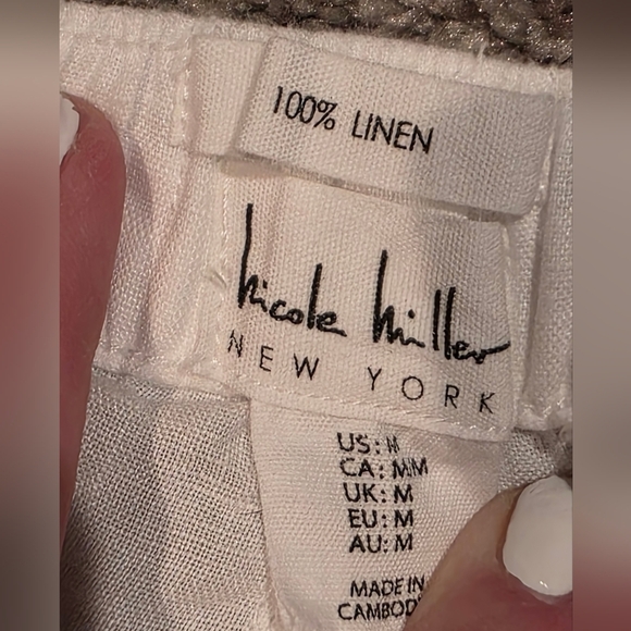 Nicole Miller New York 100% Linen Pull On Cropped Pants Size Medium - Picture 3 of 4